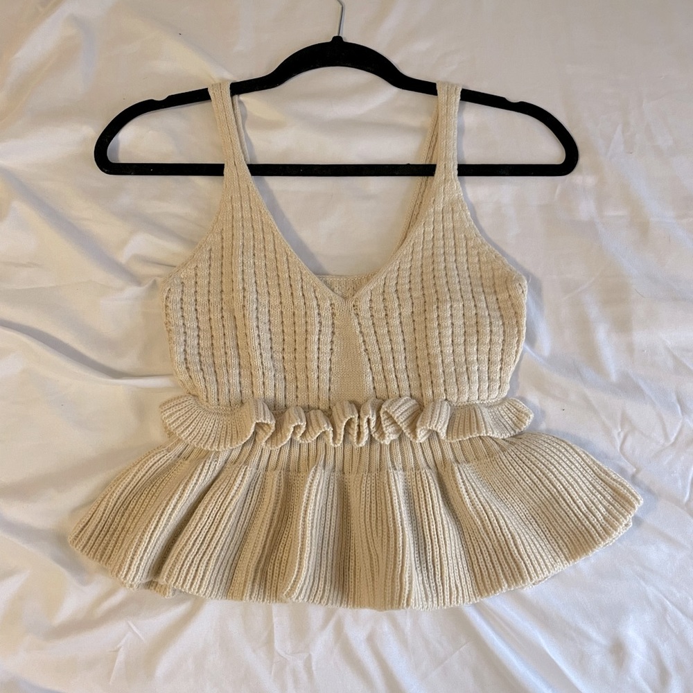 Knit/crochet style tan crop top